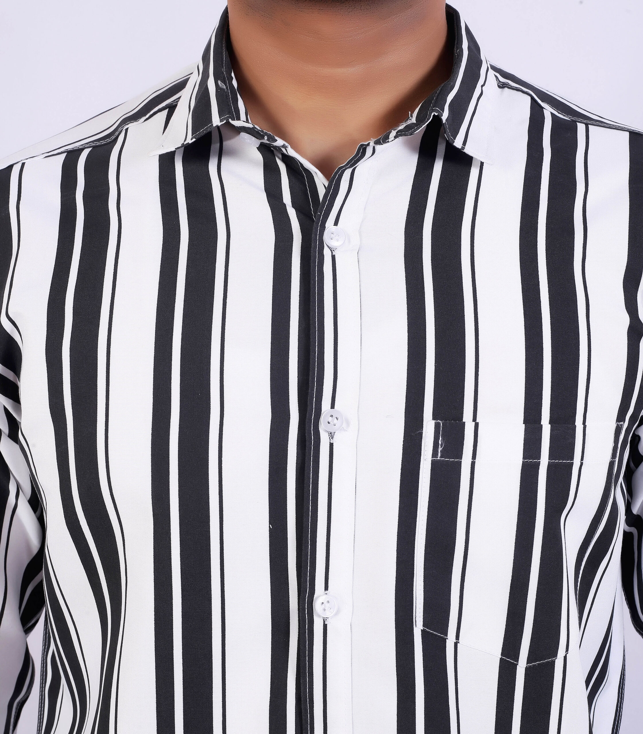 Men's Black & White Striped Casual Shirt - Image 6
