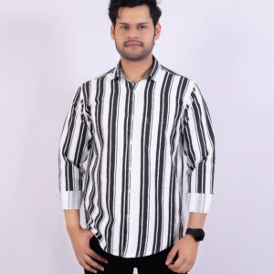 Men's Black & White Striped Casual Shirt