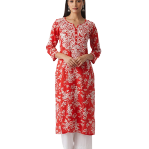 Mulmul Red Printed Straight Kurta