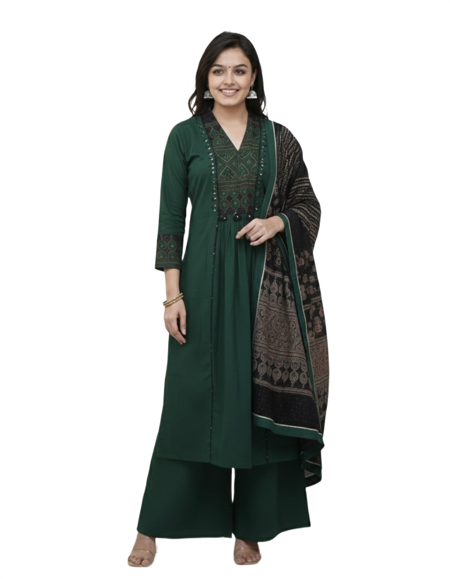 Cotton Green Printed Kurta Set - Image 2