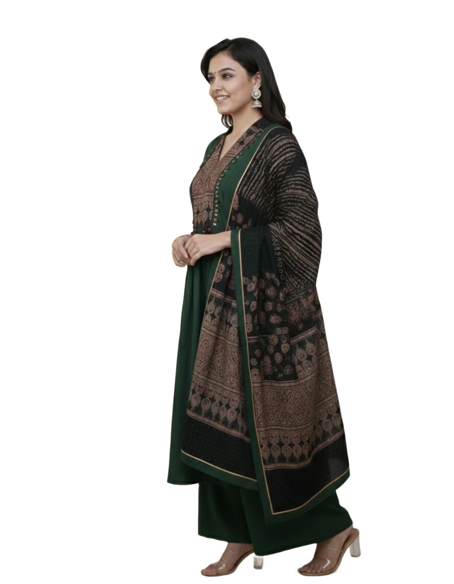 Cotton Green Printed Kurta Set - Image 3