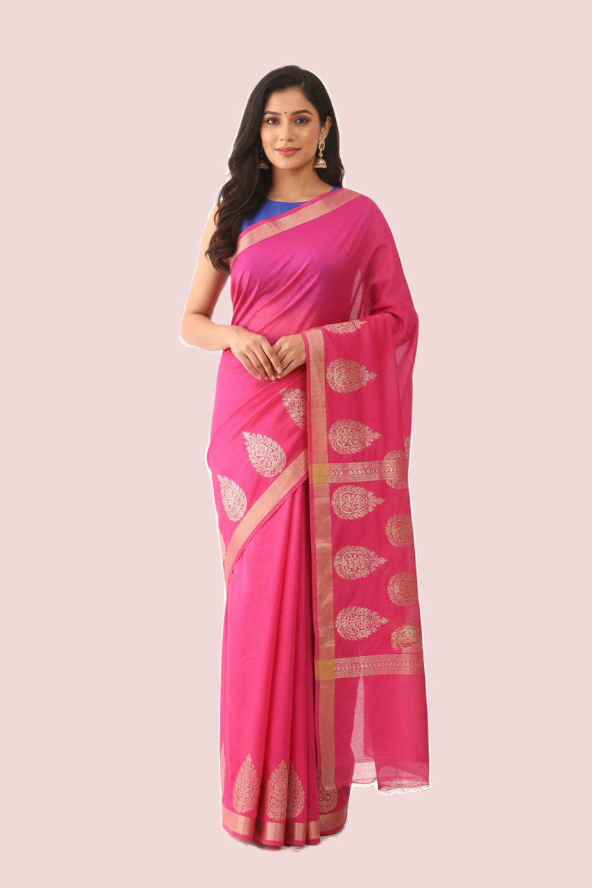 Woven Pink Tussar Saree - Image 2
