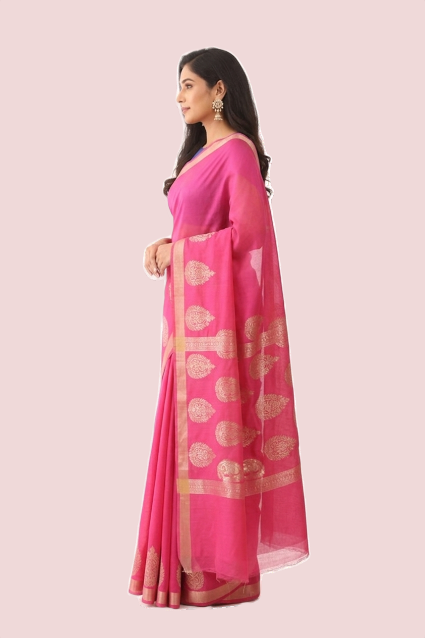 Woven Pink Tussar Saree - Image 4