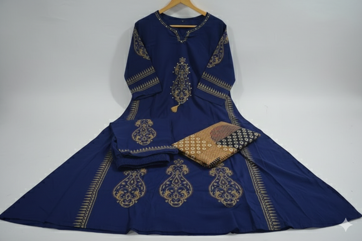 Navy Blue Printed Kurta Set - Image 4