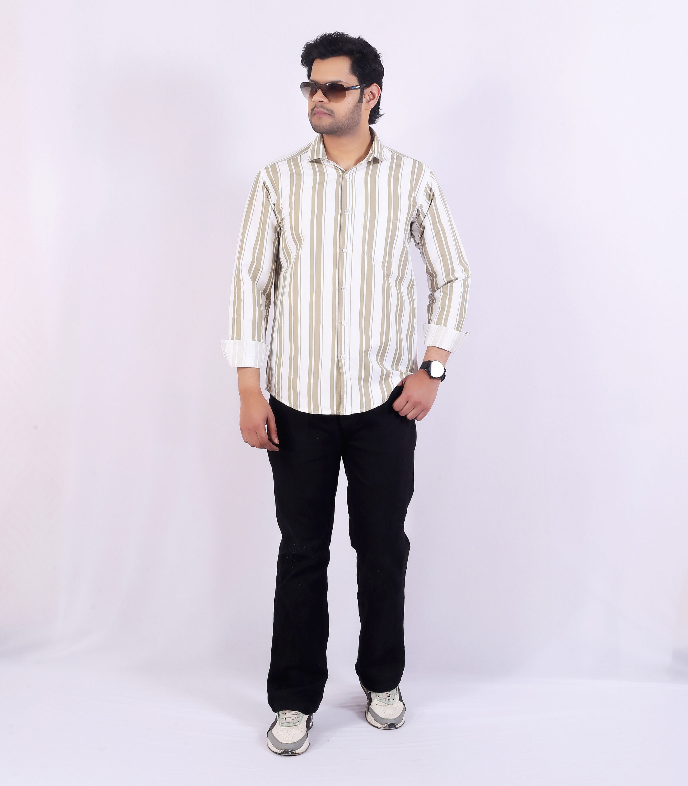 Men’s Grey& White Striped Casual Shirt - Image 4