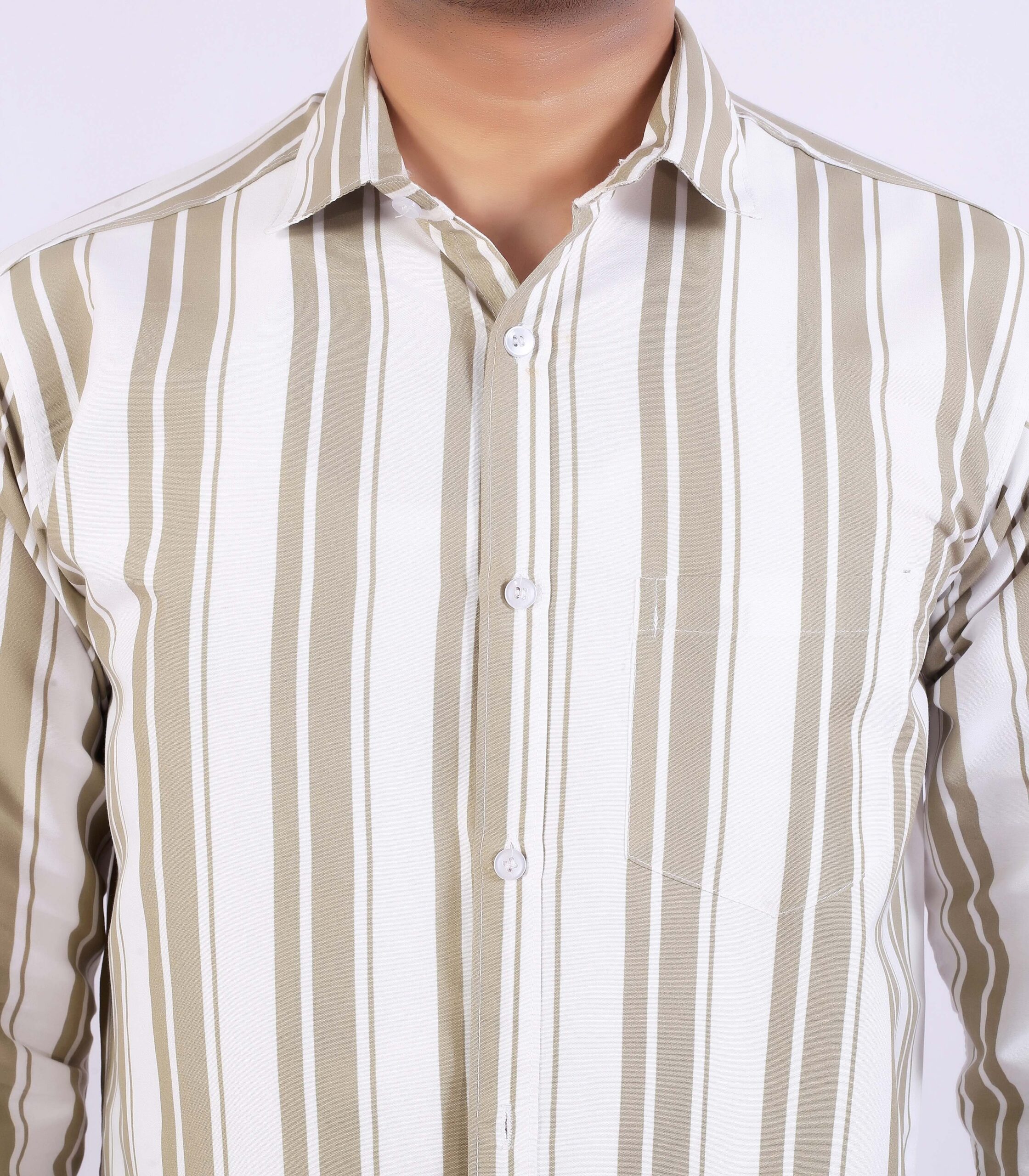 Men’s Grey& White Striped Casual Shirt - Image 5
