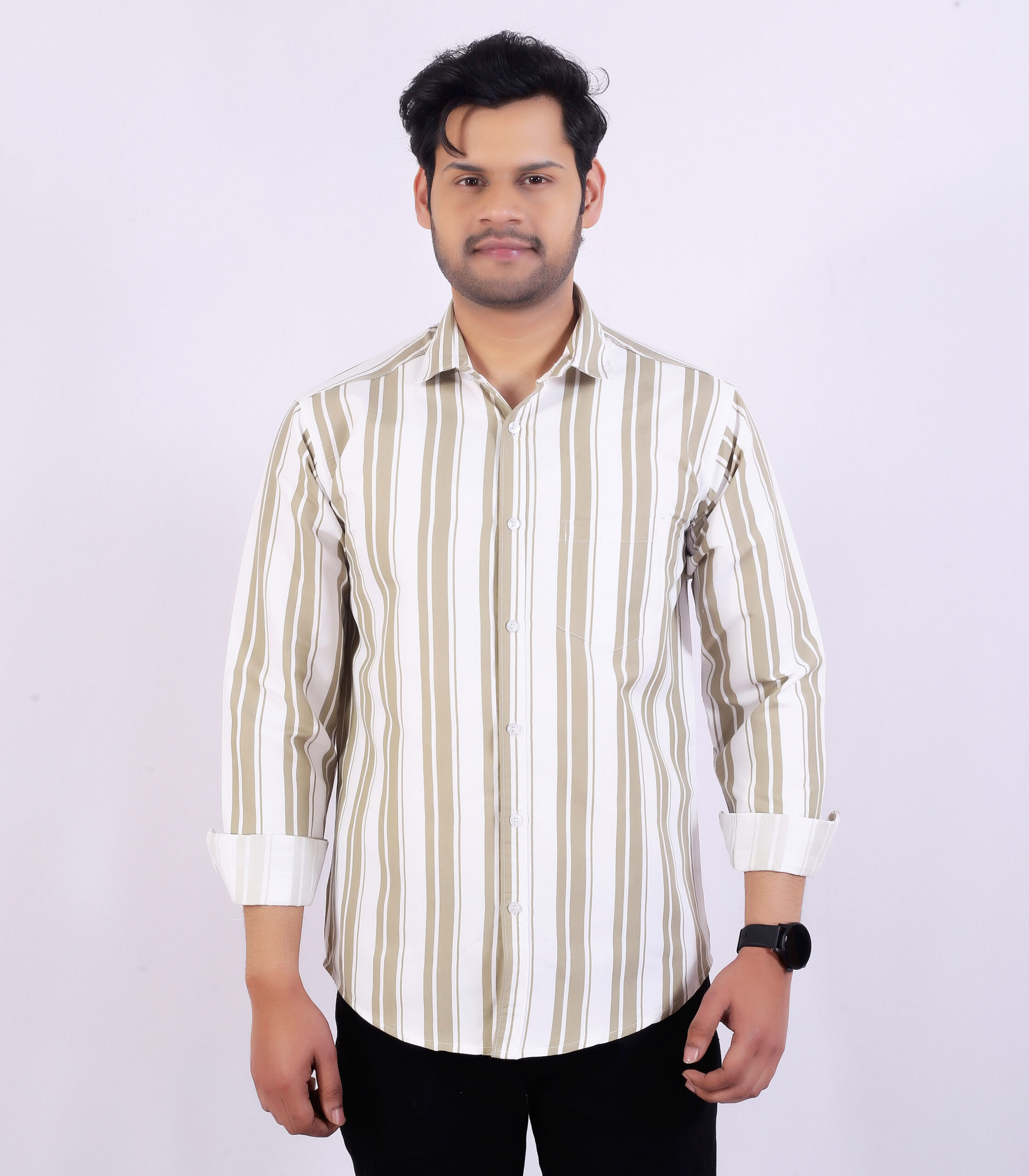 Men’s Grey& White Striped Casual Shirt