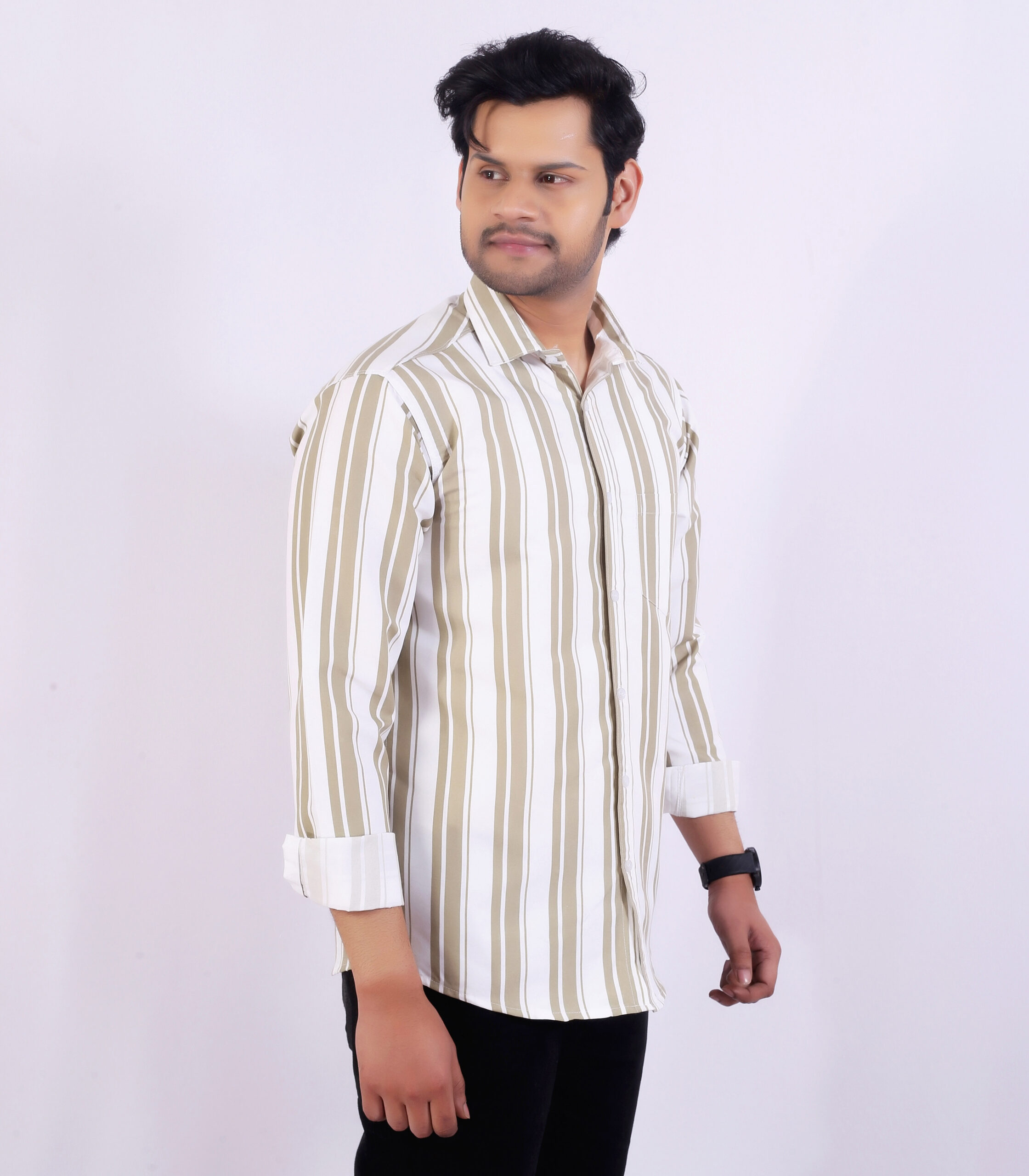 Men’s Grey& White Striped Casual Shirt - Image 2
