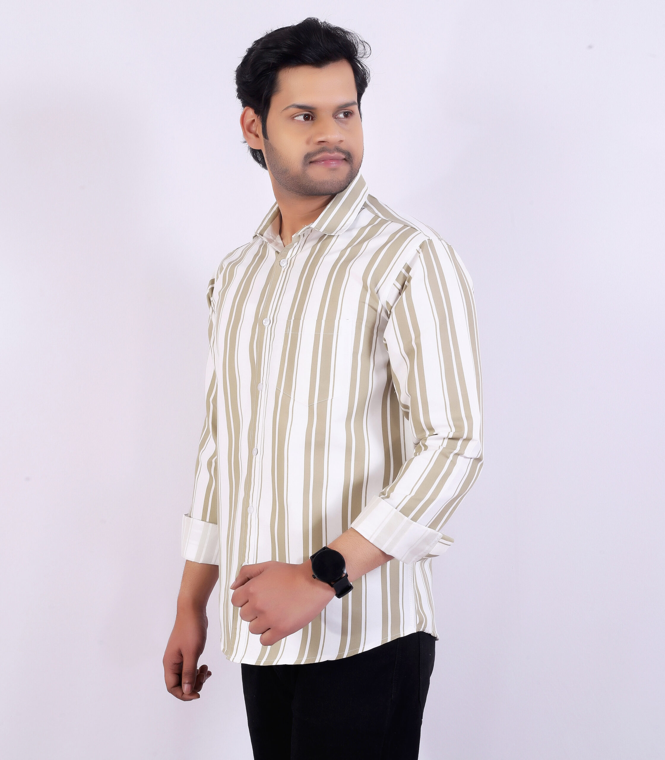 Men’s Grey& White Striped Casual Shirt - Image 3
