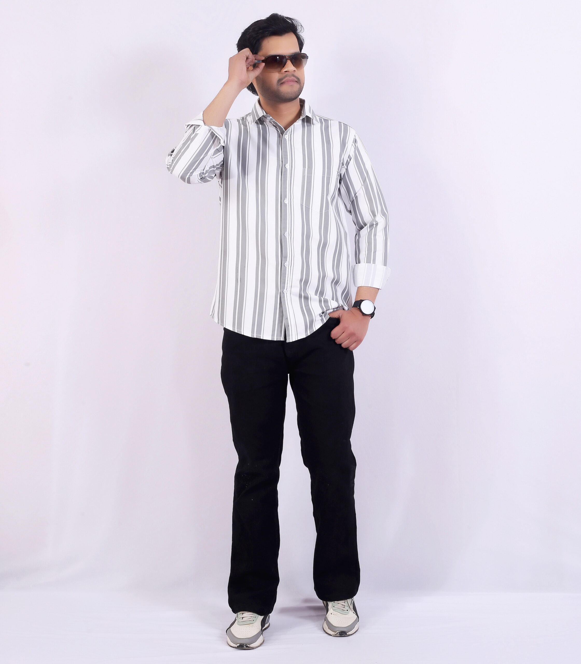 Men’s Grey& White Striped Casual Shirt - Image 10