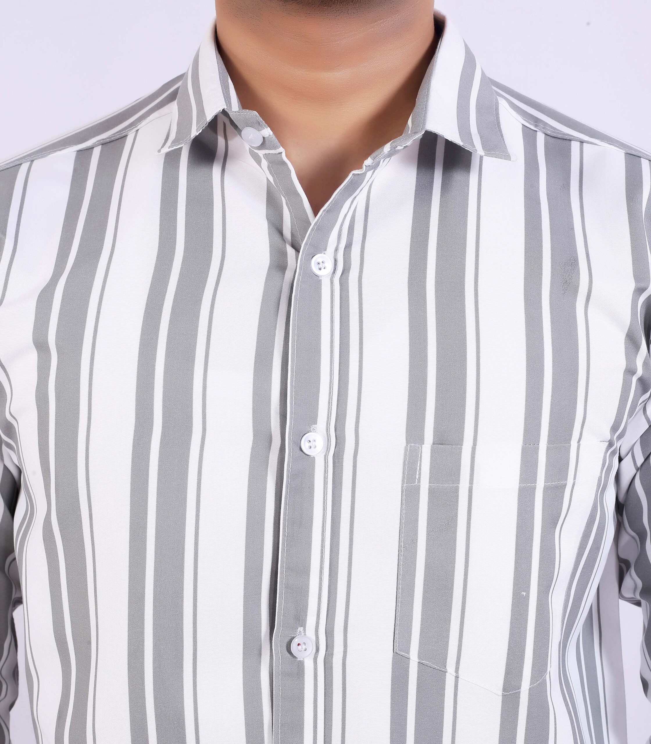 Men’s Grey& White Striped Casual Shirt - Image 11