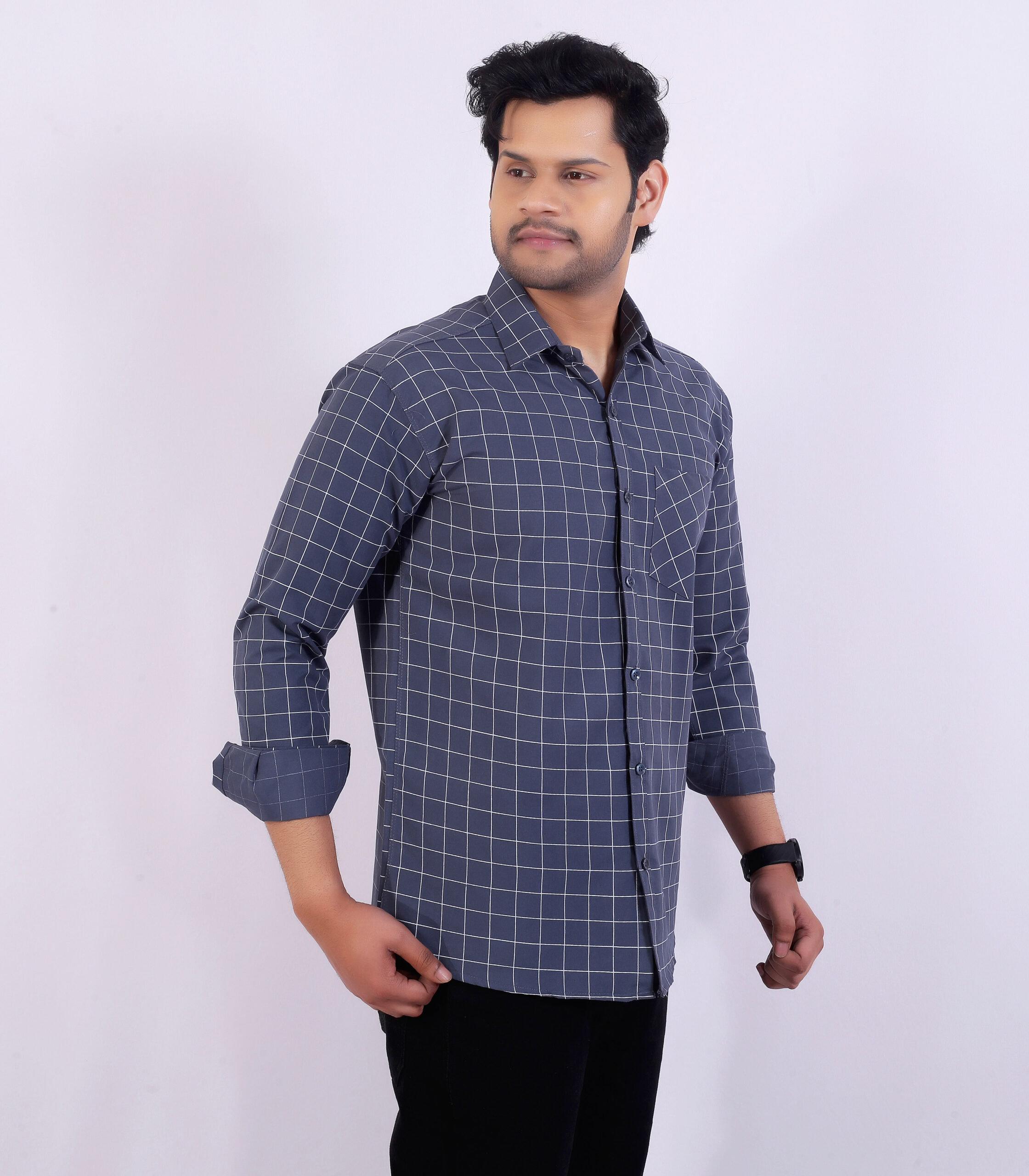Blue Checkered Casual Shirt - Image 4