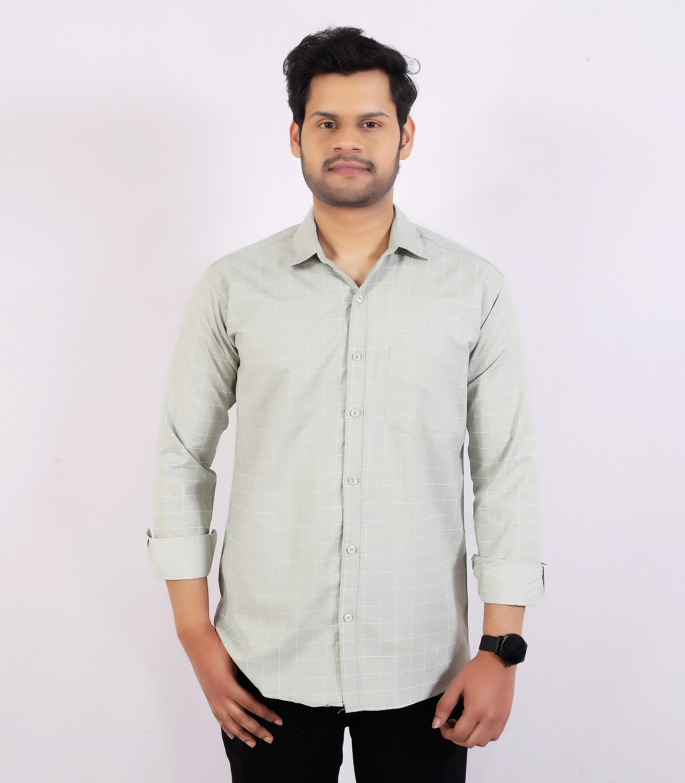 Men's Light Blue & White Striped Formal Shirt - Image 3