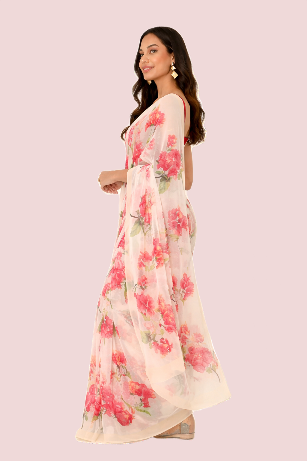 Off White Printed Georgette Saree ₹3,499.00 - Image 2