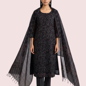 Black Cotton Suit Set with Round Neckline