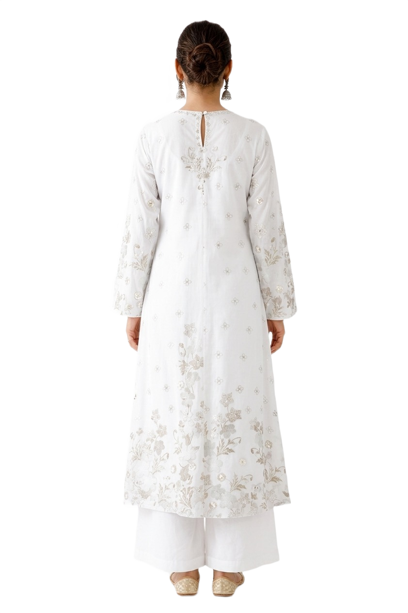Elegant Printed White Cotton Kurta - Image 2