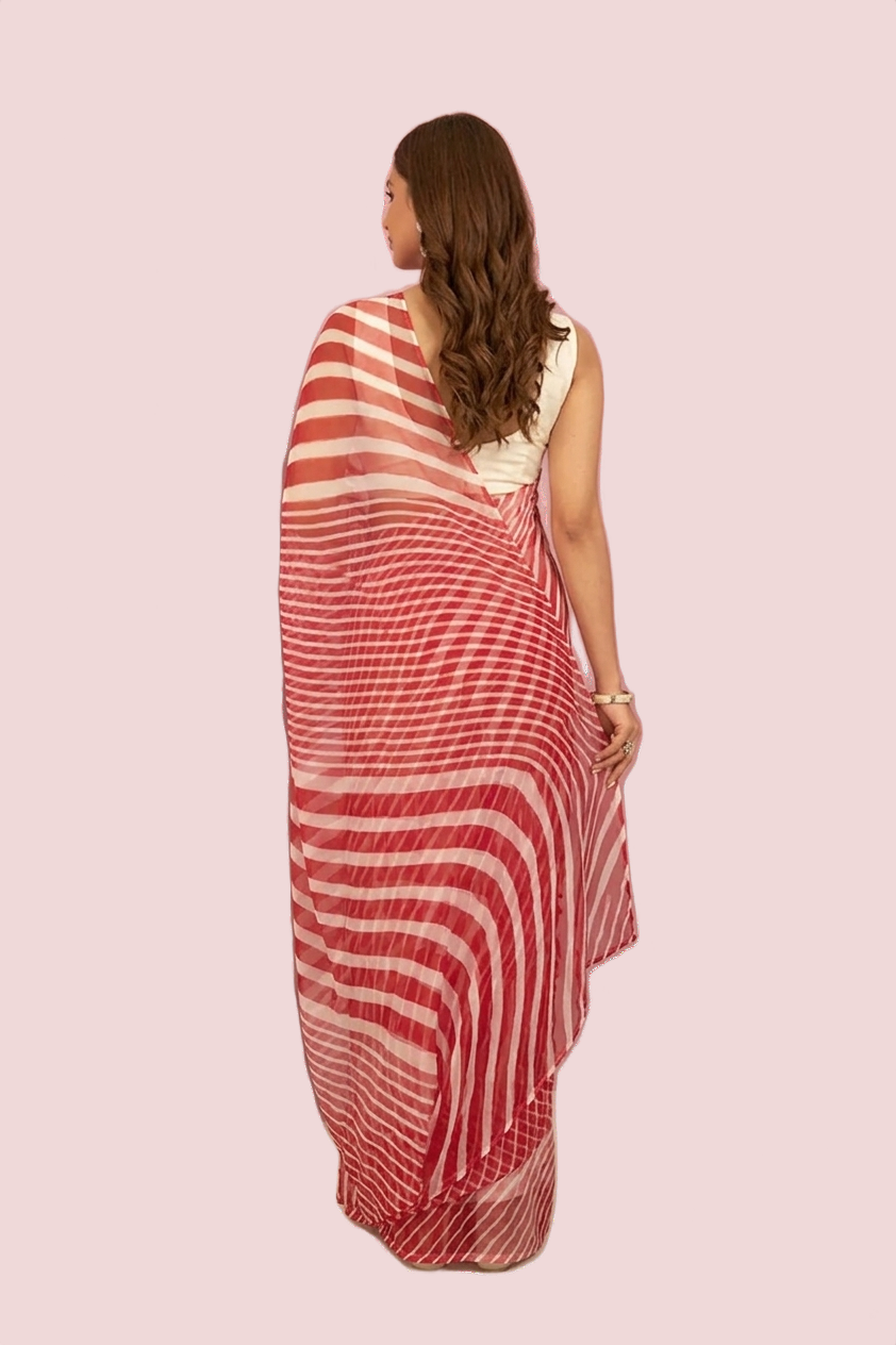 White Red Lahariya Georgette Saree - Image 2