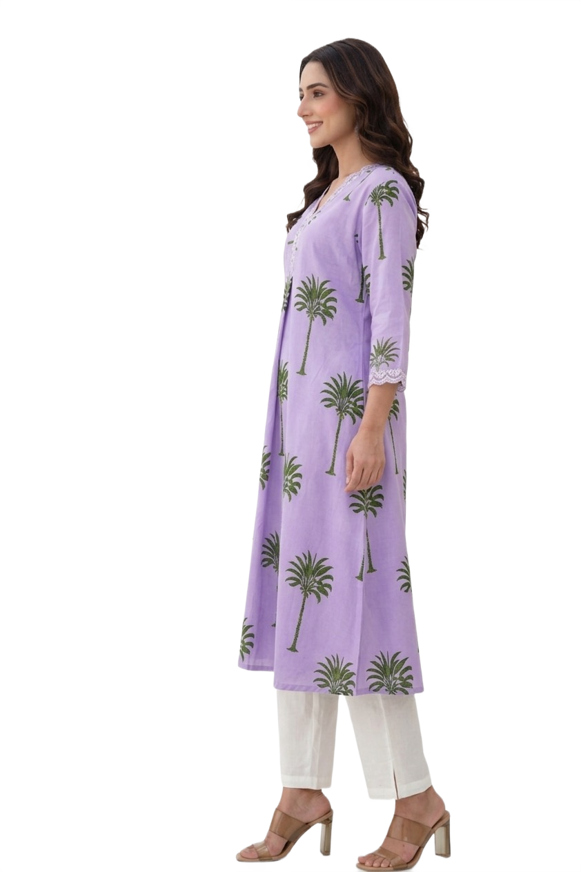Violet Palm Breeze Cotton Kurta - Image 2
