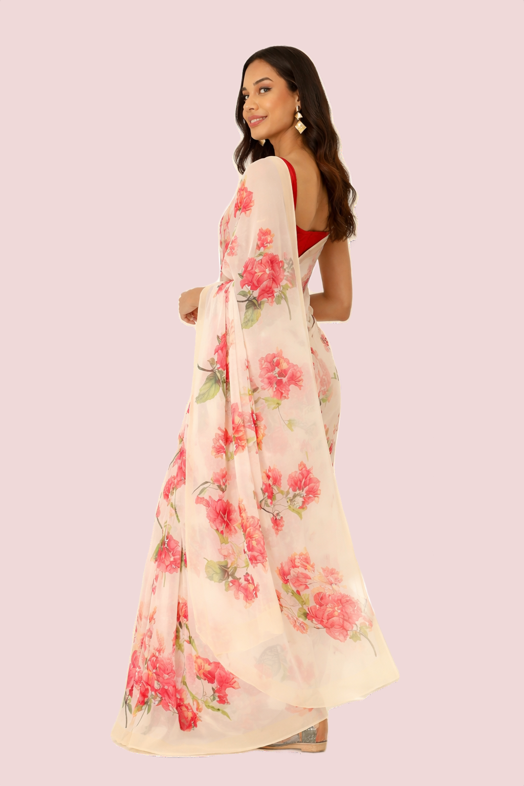 Off White Printed Georgette Saree ₹3,499.00 - Image 3
