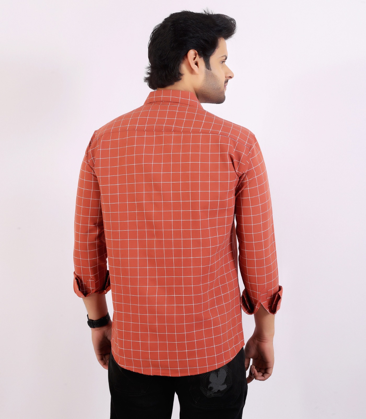 Men's Rust Checked Full-Sleeve Shirt - Image 7