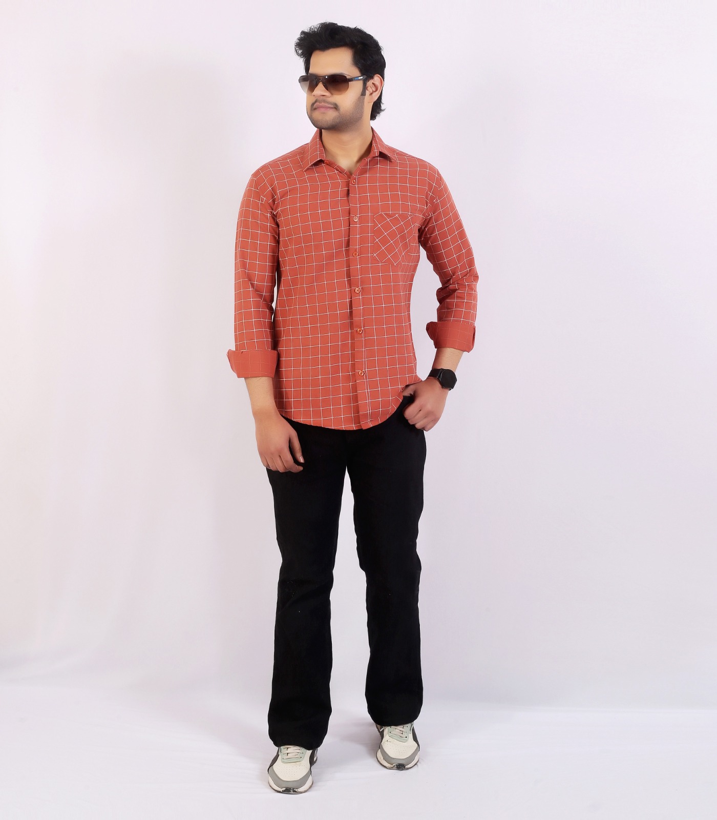 Men's Rust Checked Full-Sleeve Shirt - Image 2