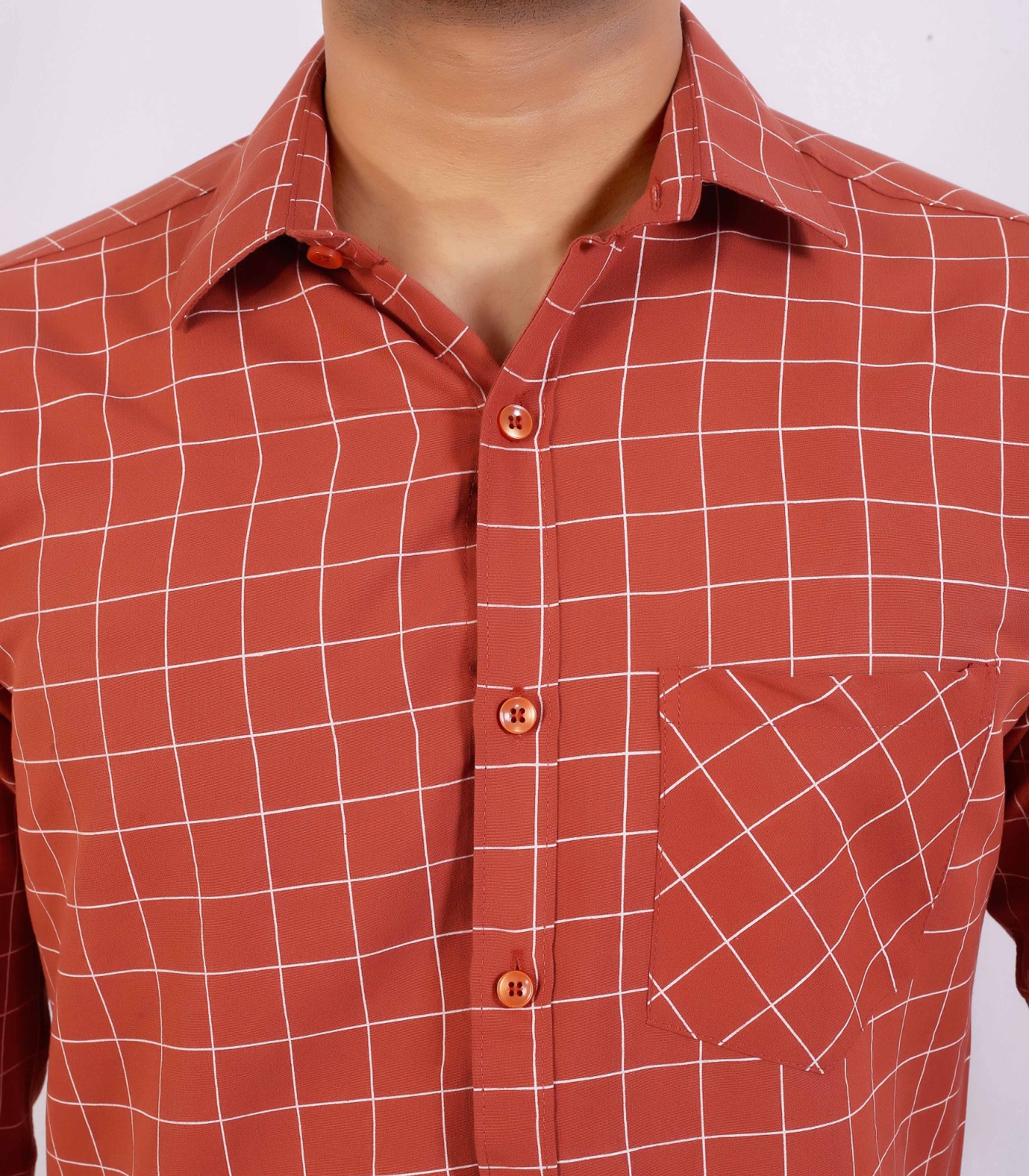 Men's Rust Checked Full-Sleeve Shirt - Image 3