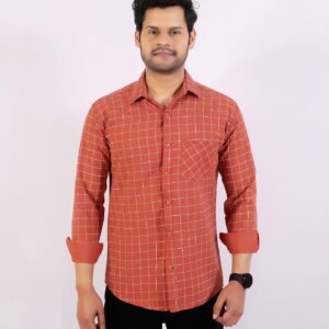 Men's Rust Checked Full-Sleeve Shirt
