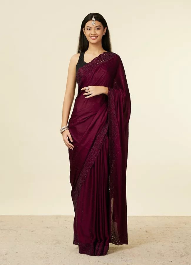 Dark Wine Red Zari Silk Saree ₹4999.00 - Image 3