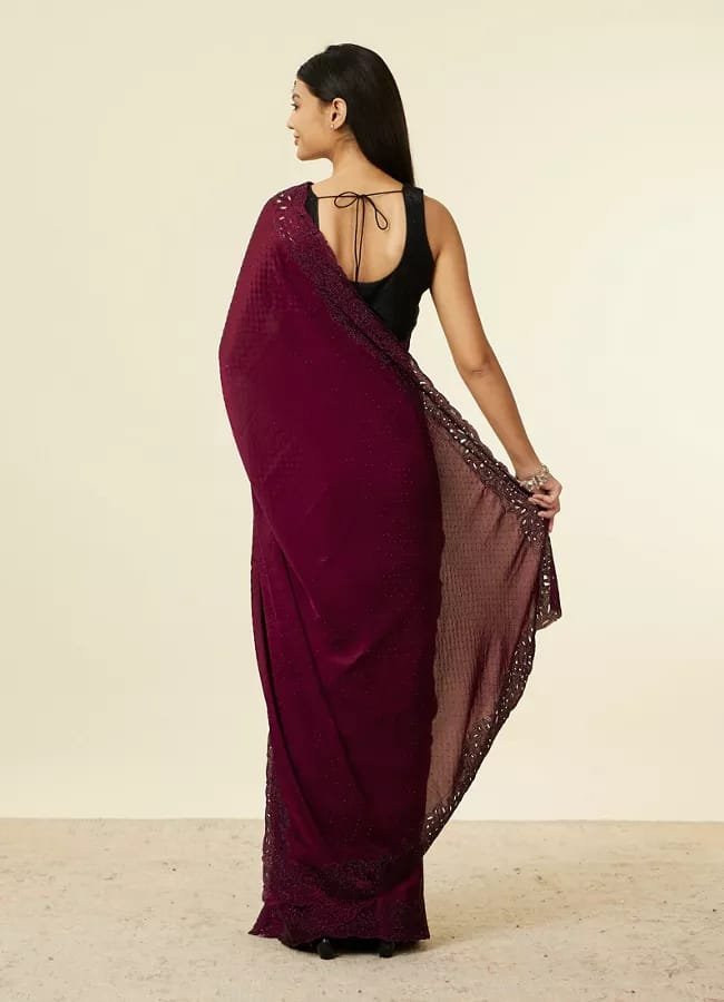 Dark Wine Red Zari Silk Saree ₹4999.00 - Image 2