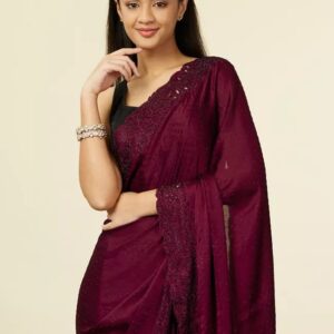 Dark Wine Red Zari Silk Saree ₹4999.00