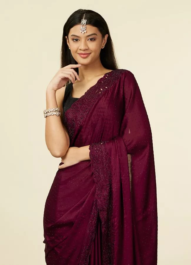 Dark Wine Red Zari Silk Saree ₹4999.00