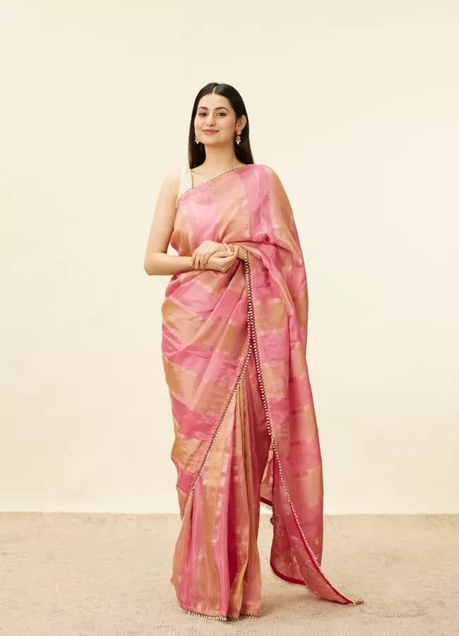 Gulab Pink Zari Silk Saree with Blouse - Image 2
