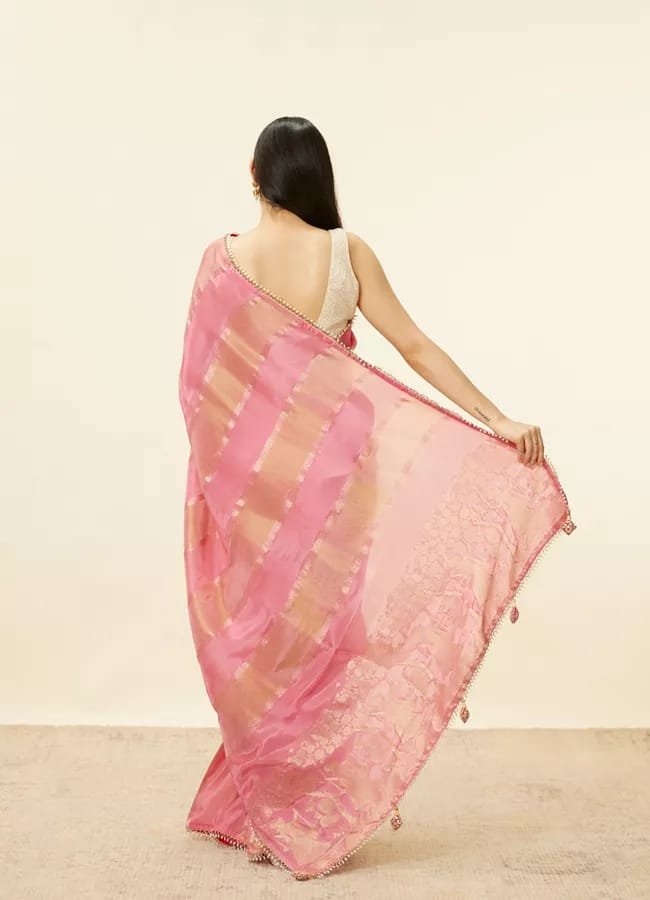 Gulab Pink Zari Silk Saree with Blouse - Image 7