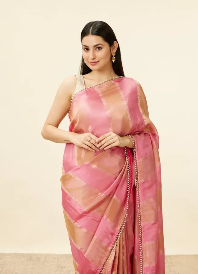 Gulab Pink Zari Silk Saree with Blouse - Image 8