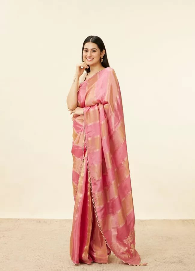 Gulab Pink Zari Silk Saree with Blouse - Image 5
