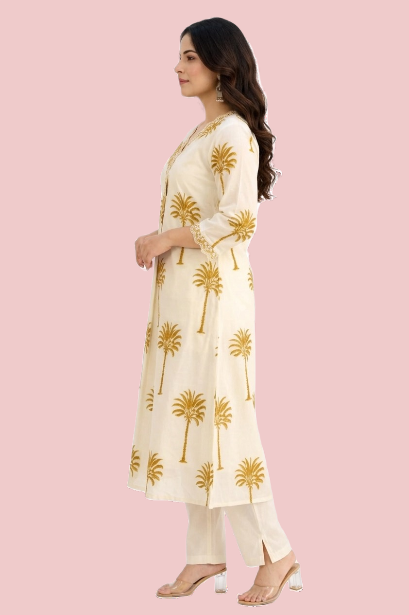 Palm Breeze Floral Cotton Kurta - Image 2