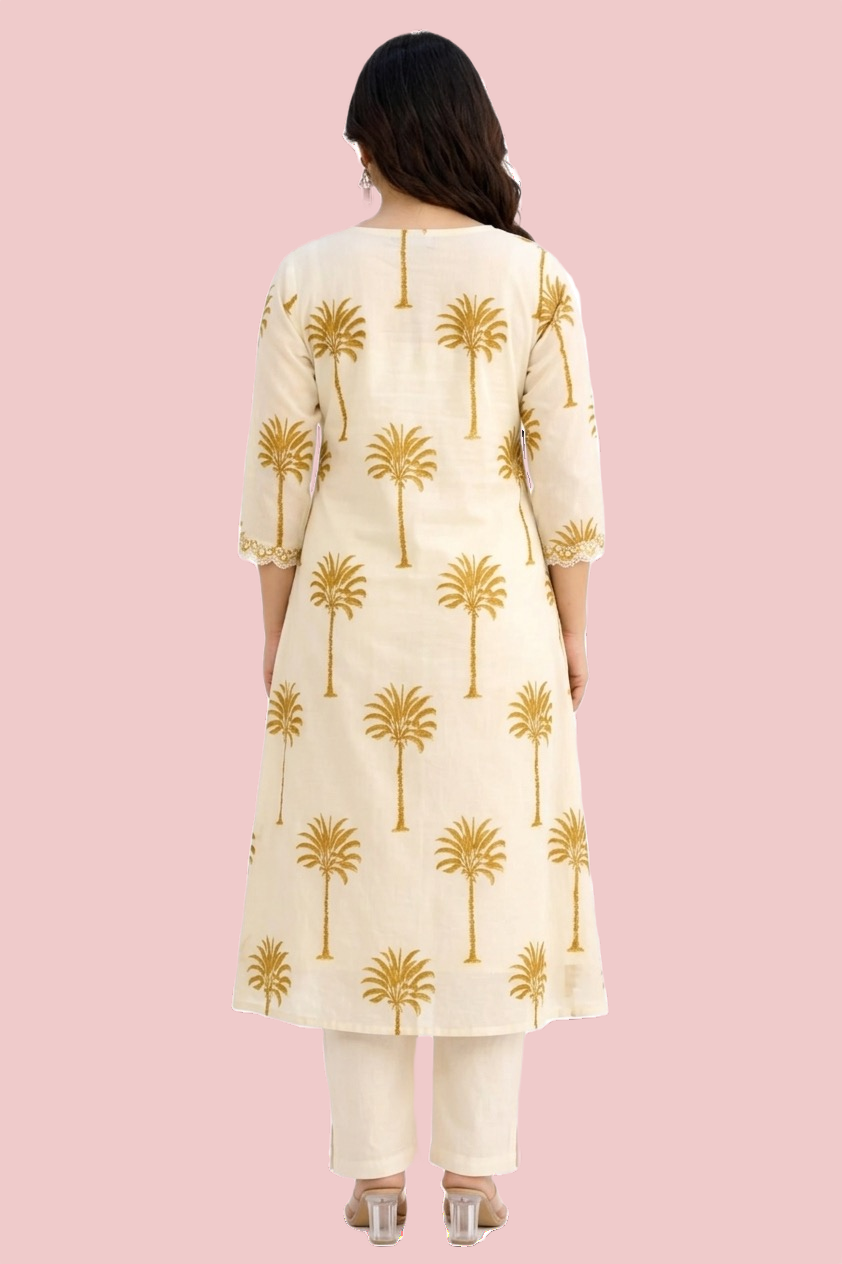 Palm Breeze Floral Cotton Kurta - Image 3