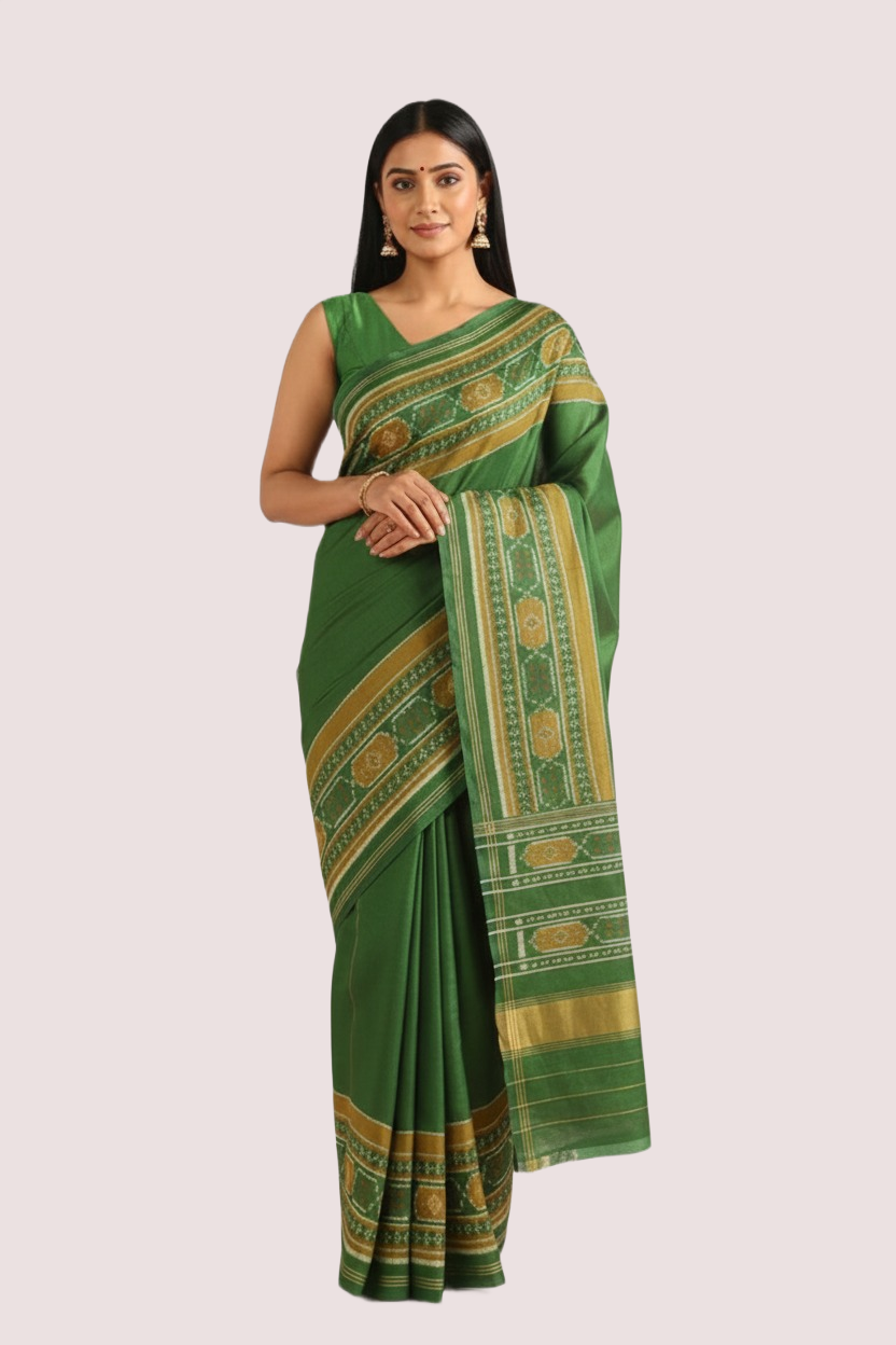 Green Pure Silk Patola Saree - Image 2