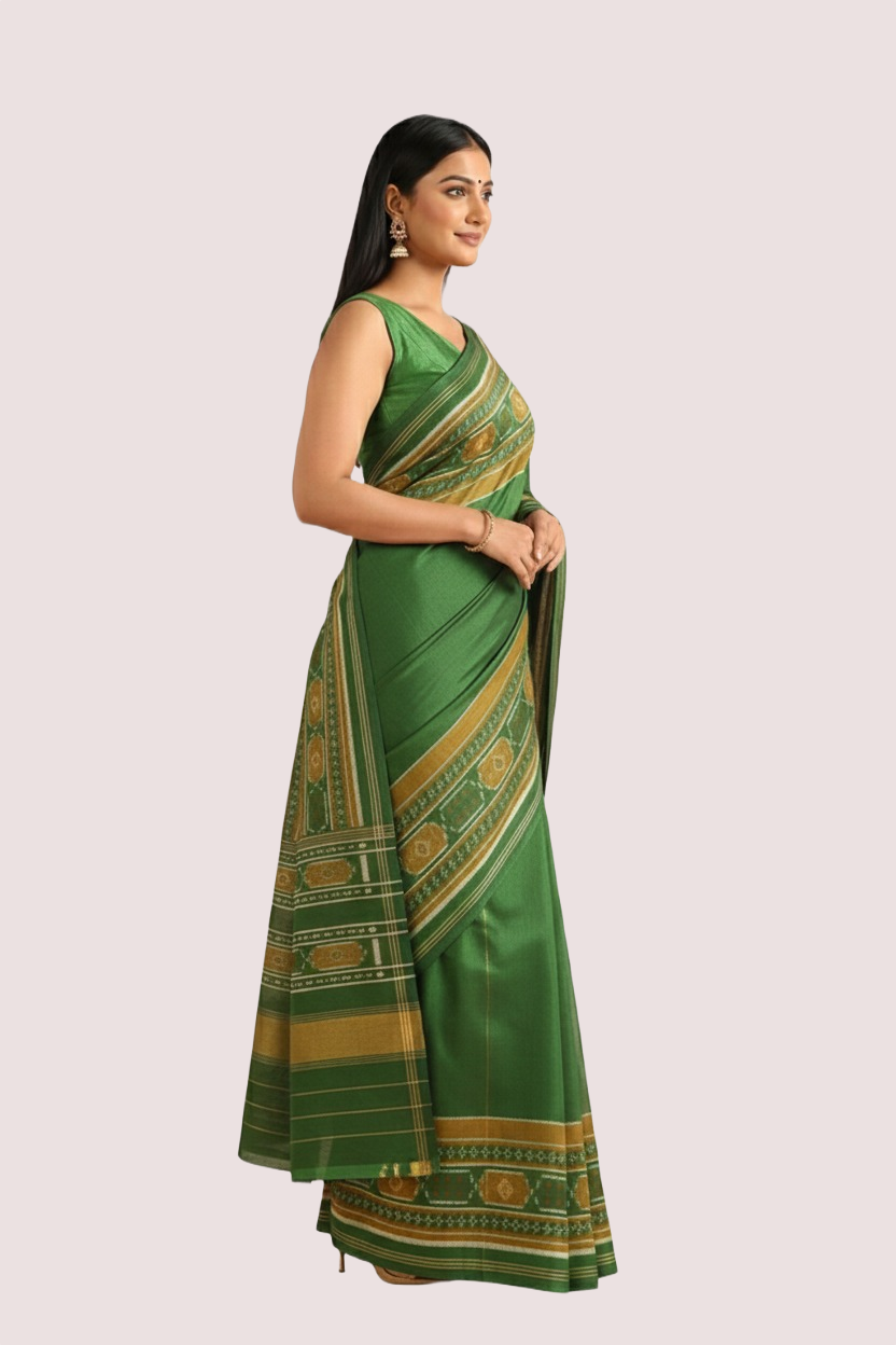 Green Pure Silk Patola Saree - Image 3