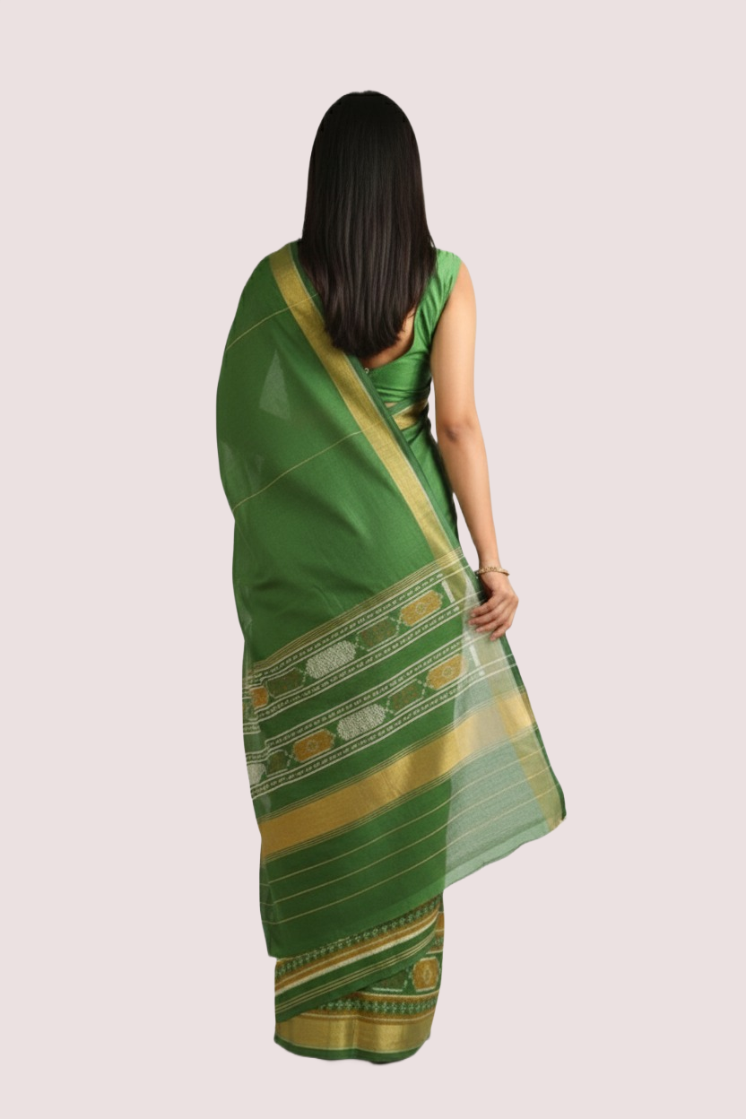 Green Pure Silk Patola Saree - Image 4