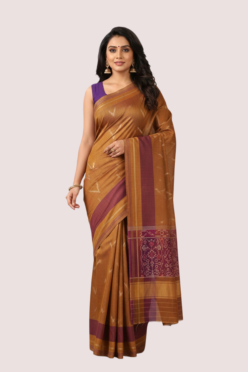 Brown Pure Silk Patola Saree - Image 2