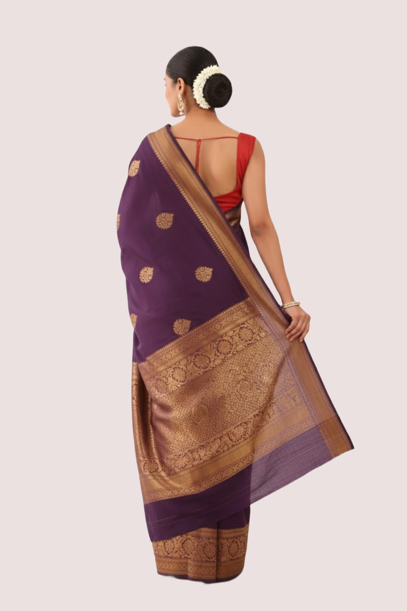 Silk Woven Purple Banarasi saree - Image 2