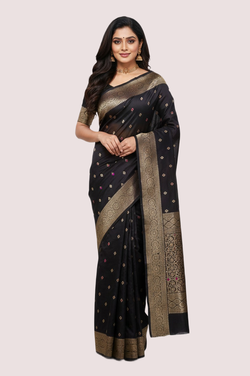 Black Silk Banarasi saree