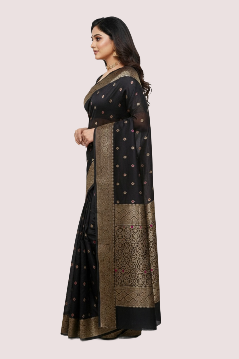 Black Silk Banarasi saree - Image 3