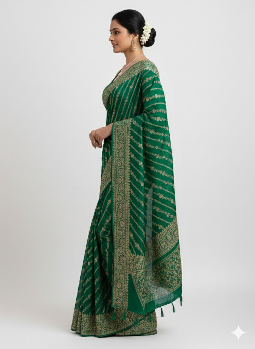 Green Colored Wedding Saree - Image 3