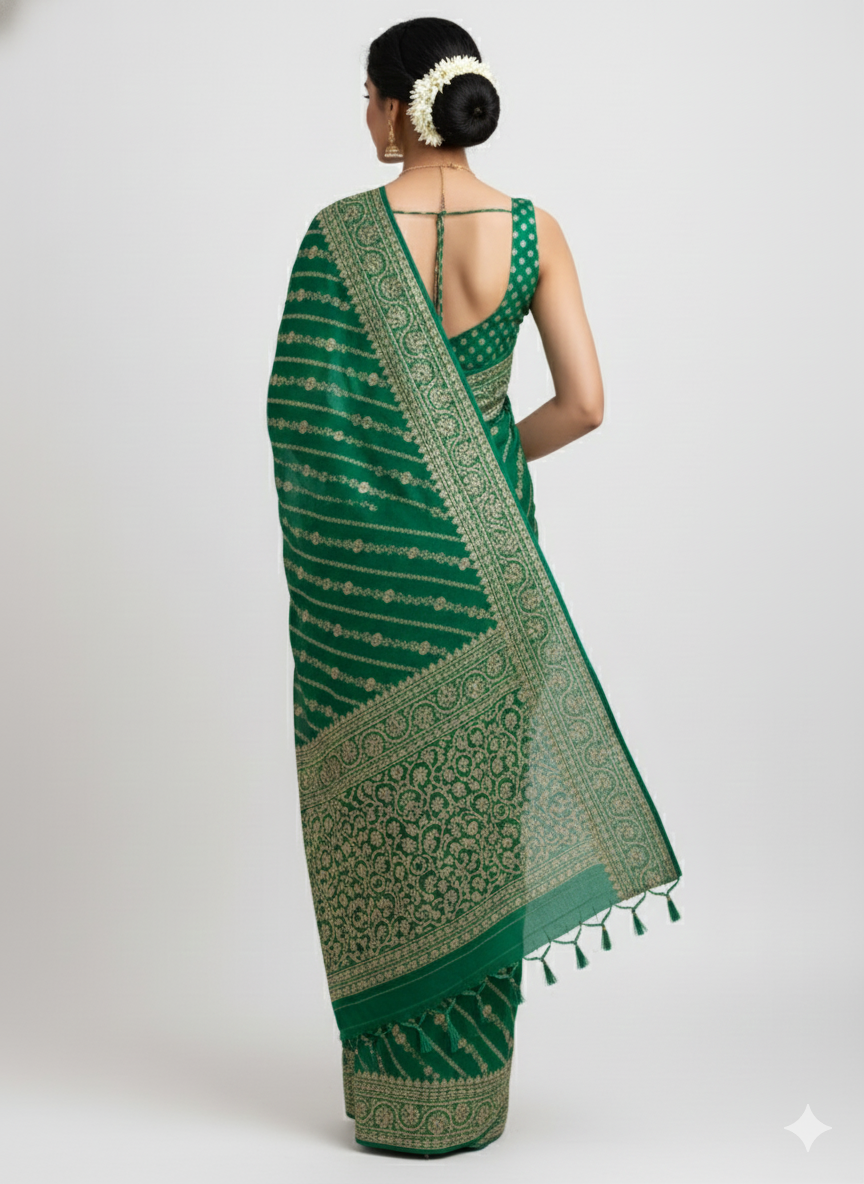 Green Colored Wedding Saree - Image 4