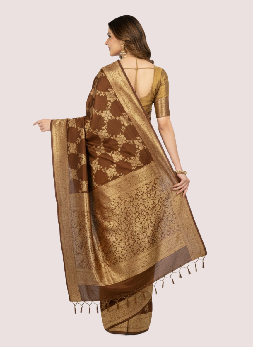 Brown Woven Wedding Saree - Image 5