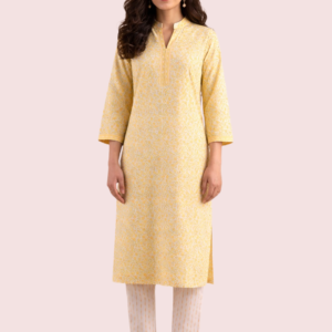 Elegant Short Sleeve Cotton Kurta – Yellow