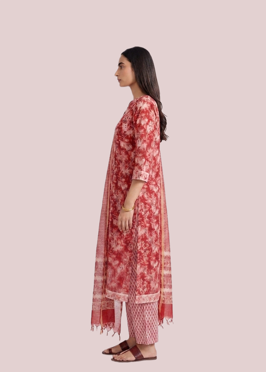 Red Colored Kota Doria Suit Set - Image 5