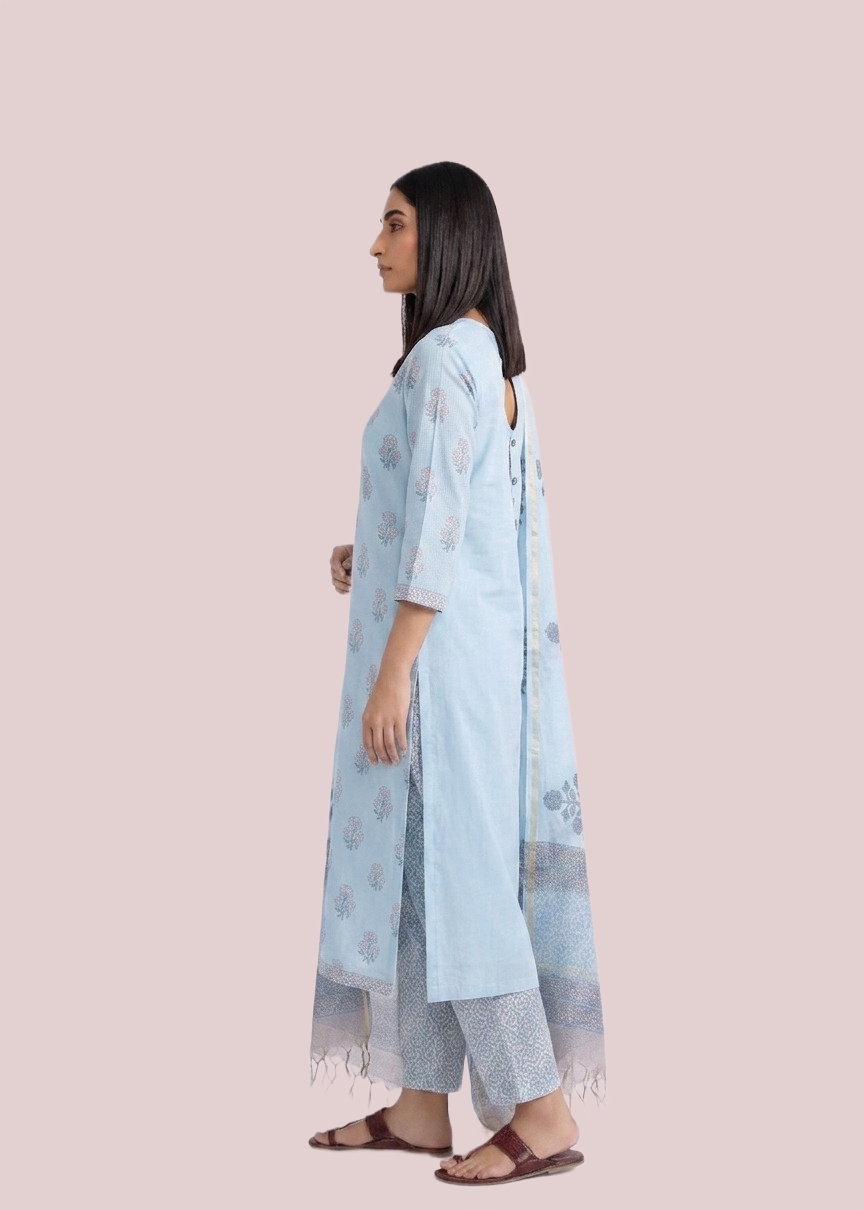 Floral Suit Set with Sky Blue Color - Image 4
